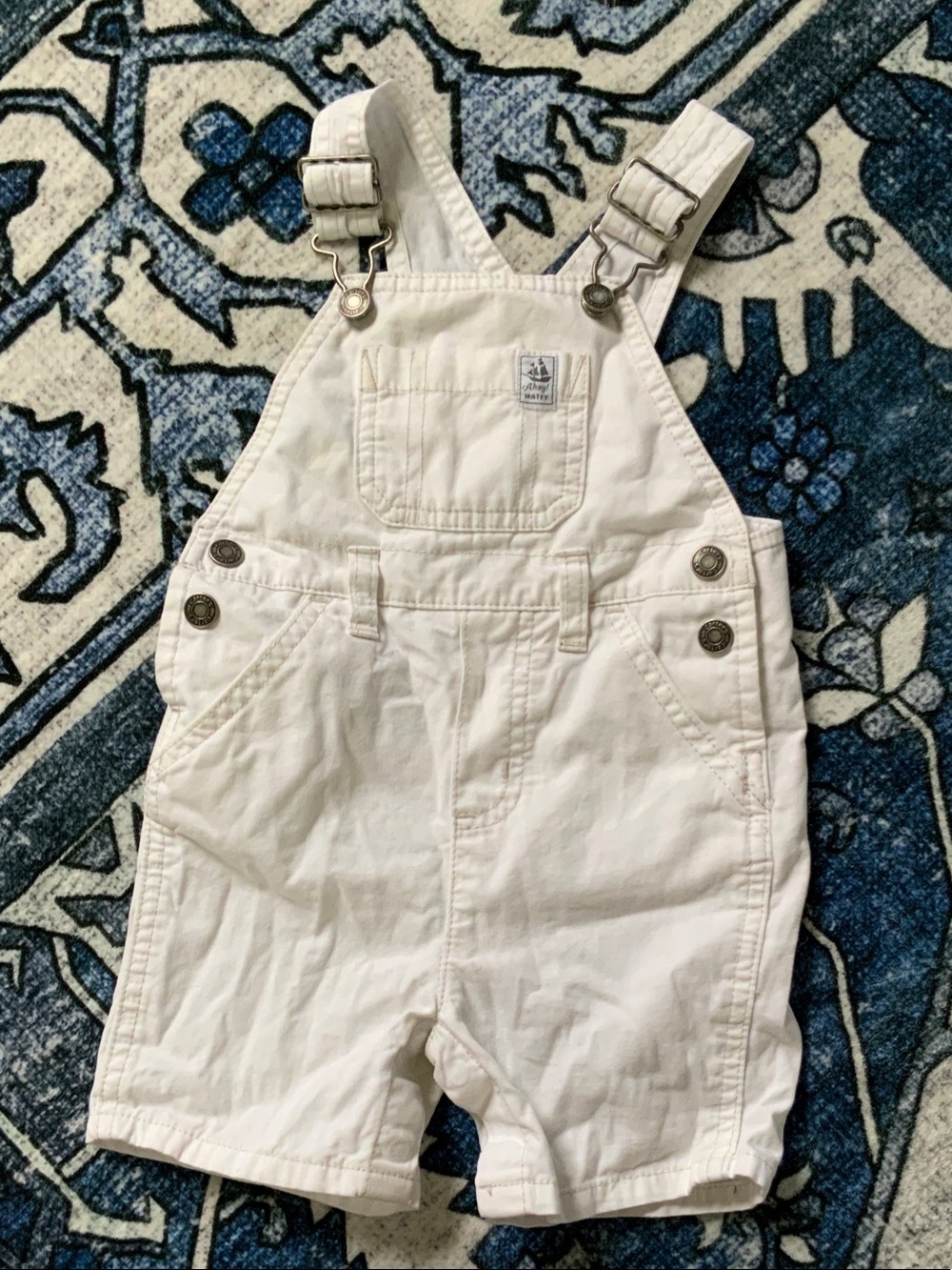 Carter's White Short Overalls with Metal Hardware